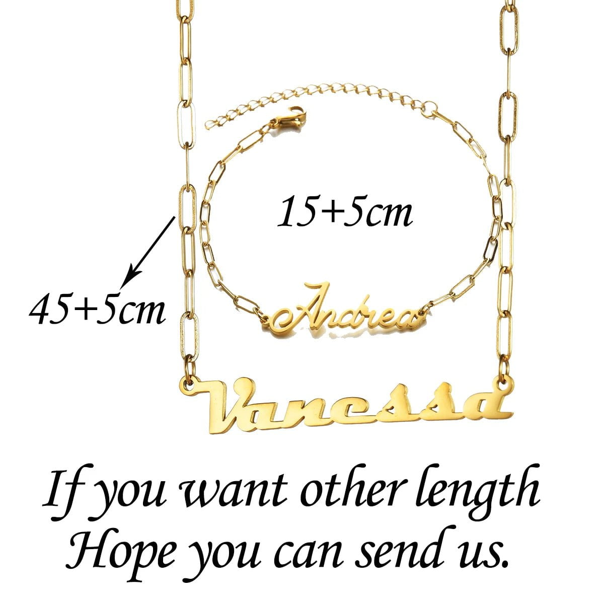 Personalized Custom Name Jewelry Set - Flat Wire Long O Chain Bracelet and Necklace, Stainless Steel for Women