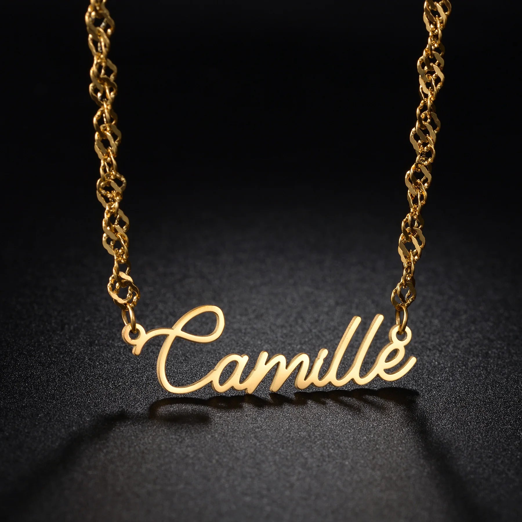 Personalized Custom Name Necklace for Women - Stainless Steel Wave Chain with Letter Nameplate Pendant