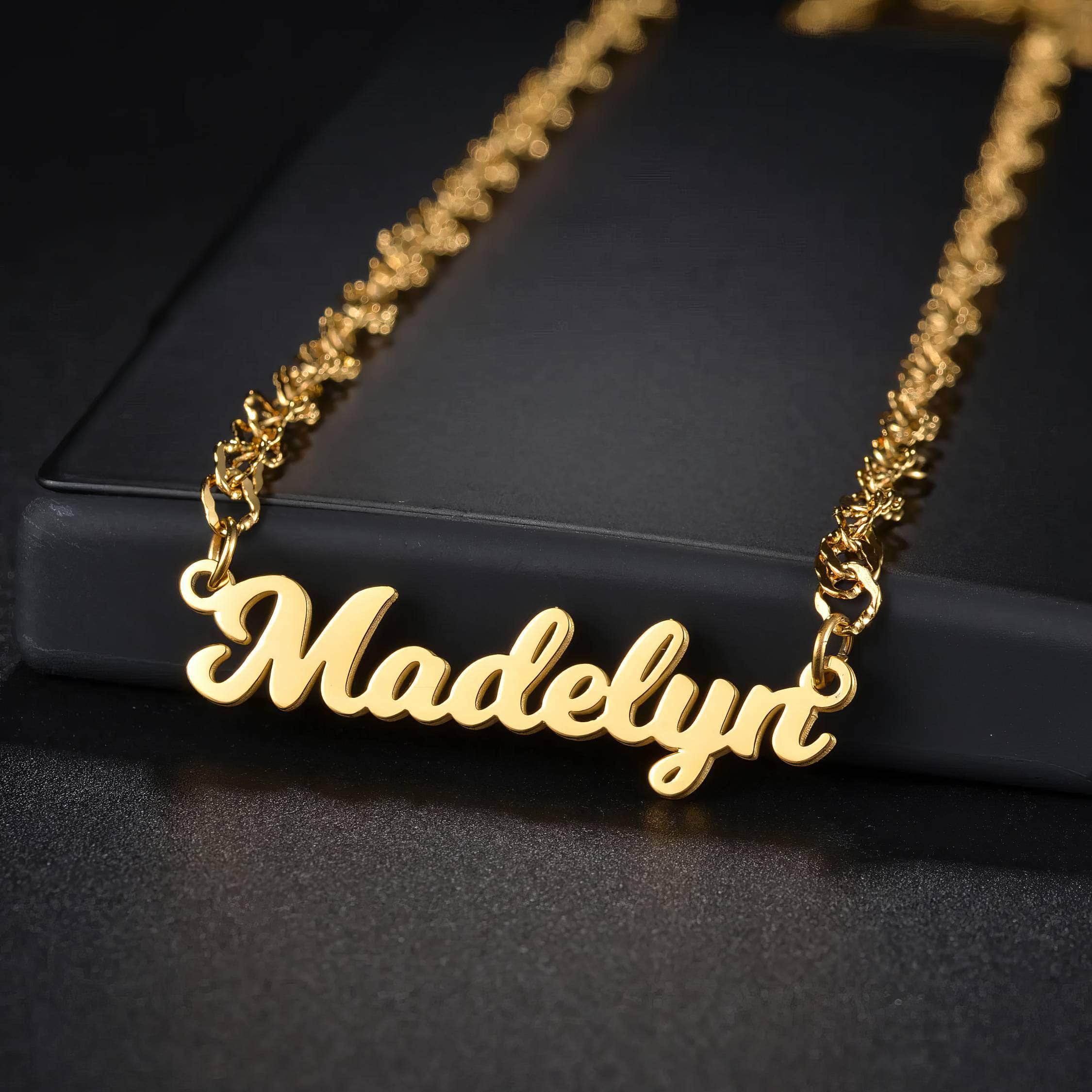 Personalized Custom Name Necklace for Women - Stainless Steel Wave Chain with Letter Nameplate Pendant