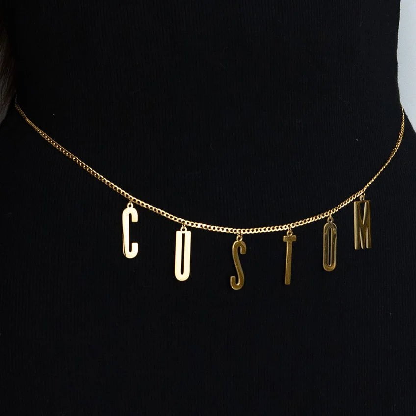 Personalized Custom Name Waist Chain for Women - Stainless Steel, 2-Layer Sexy Body Chain with Big Letter Pendant 1 layer / Silver Color