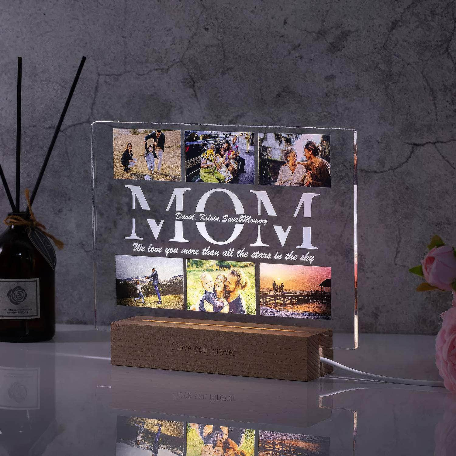 Personalized Custom Photo Text 3D Acrylic Lamp - Customized Bedroom Night Light for MOM DAD LOVE Family Day Christmas Birthday Gift