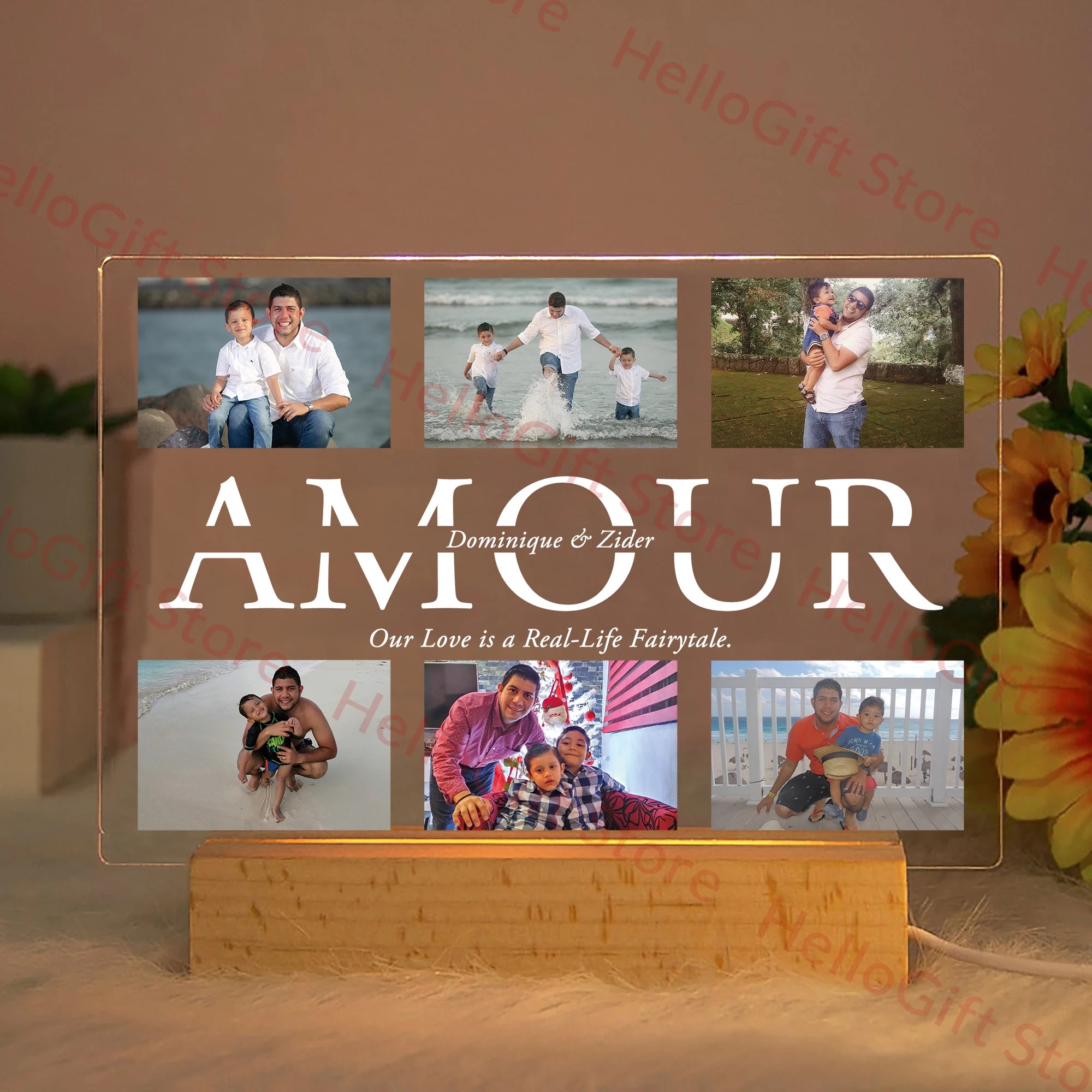 Personalized Custom Photo Text 3D Acrylic Lamp - Customized Bedroom Night Light for MOM DAD LOVE Family Day Christmas Birthday Gift Warm Light / AMOUR