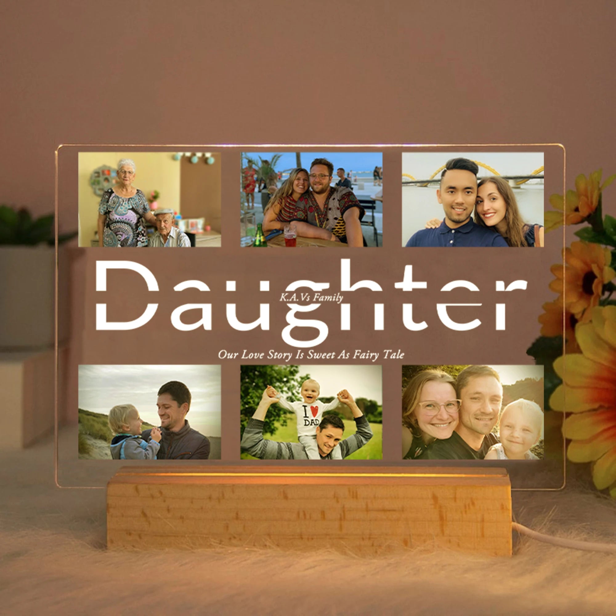 Personalized Custom Photo Text 3D Acrylic Lamp - Customized Bedroom Night Light for MOM DAD LOVE Family Day Christmas Birthday Gift Warm Light / Daughter