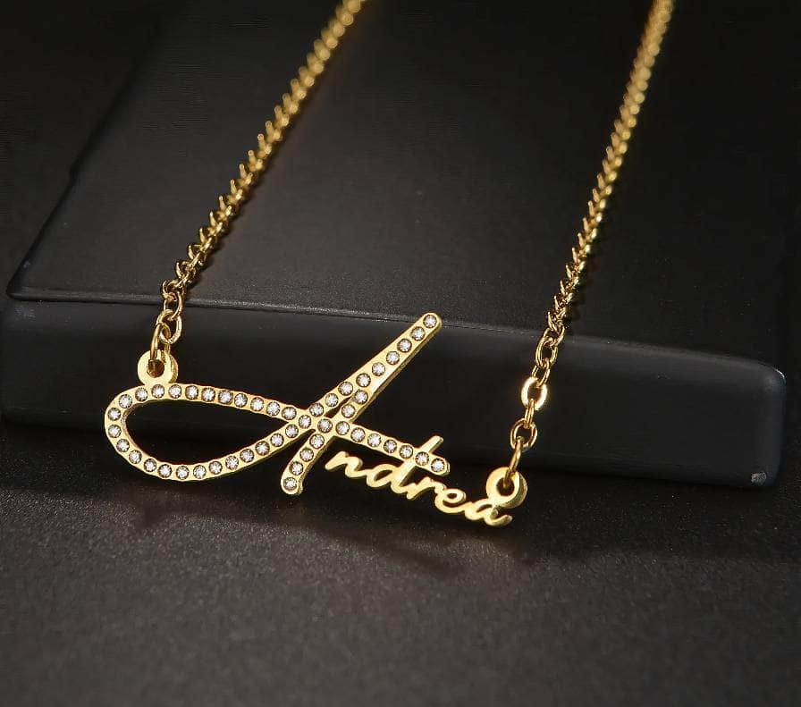 Personalized Custom Zircon Letter Name Necklace for Women - Stainless Steel Pendant with Link Chain