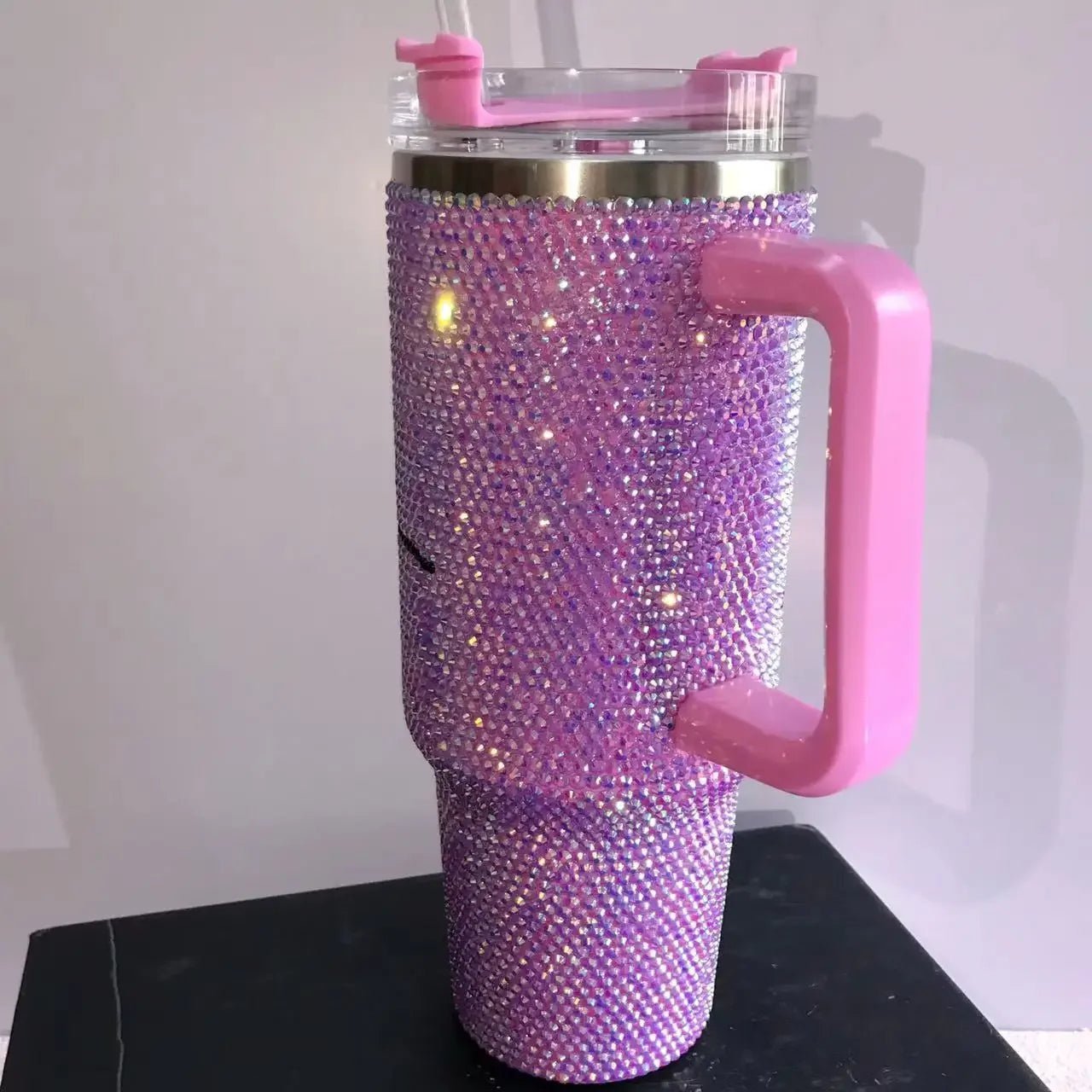Personalized Rhinestone 40oz Stainless Steel Tumbler with Handle, Lid, and Straw