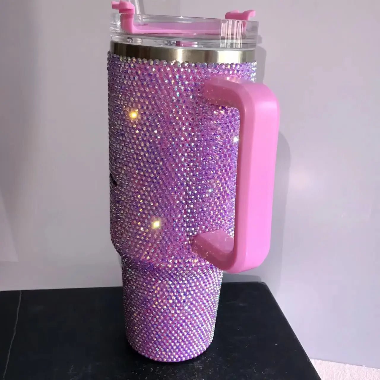 Personalized Rhinestone 40oz Stainless Steel Tumbler with Handle, Lid, and Straw No customize / PURPLE