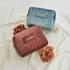 Personalized Velvet Makeup Bag - Large Capacity, Travel-Portable Set