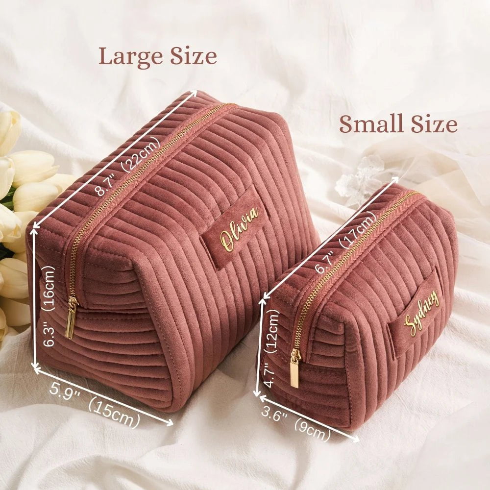 Personalized Velvet Makeup Bag - Large Capacity, Travel-Portable Set