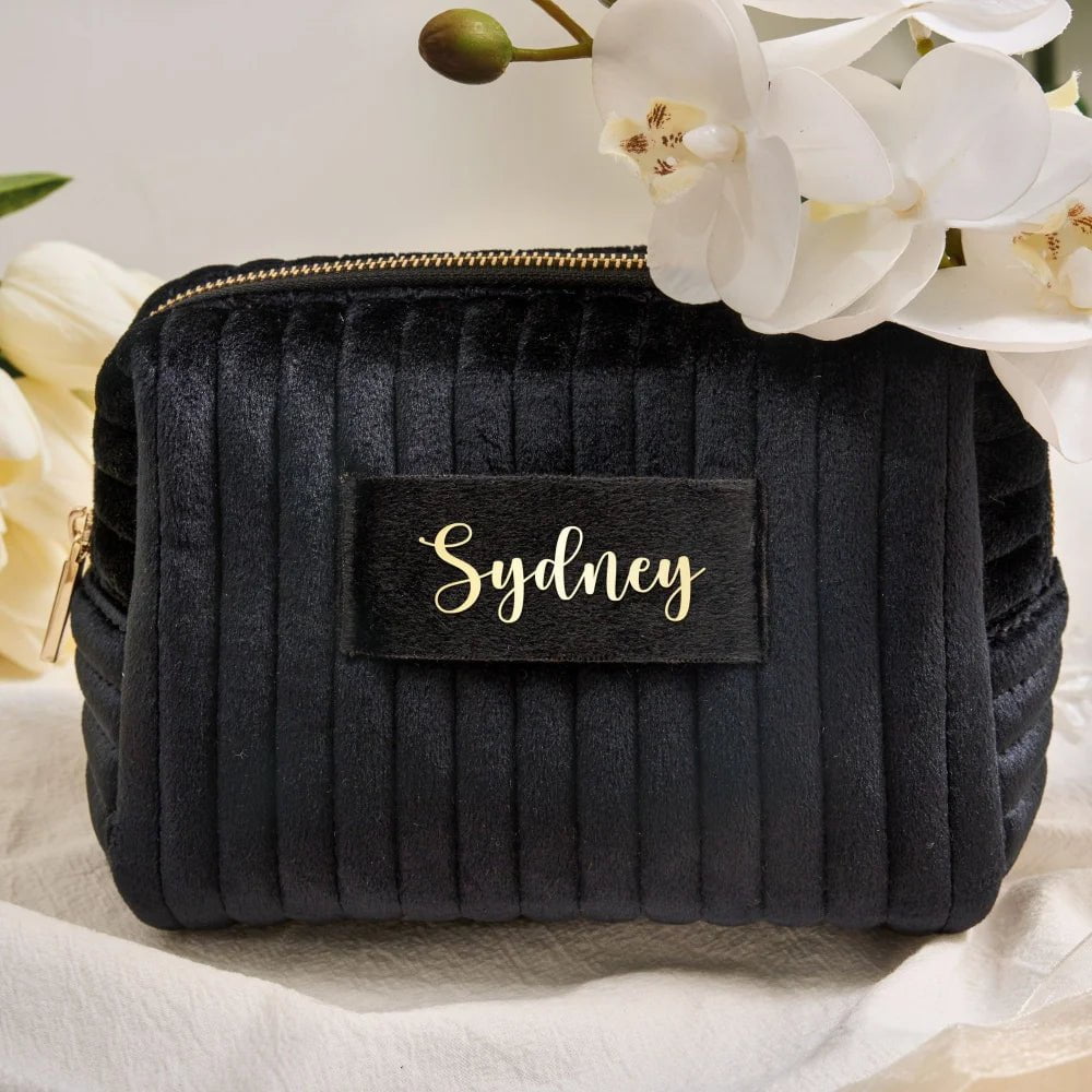 Personalized Velvet Makeup Bag - Large Capacity, Travel-Portable Set