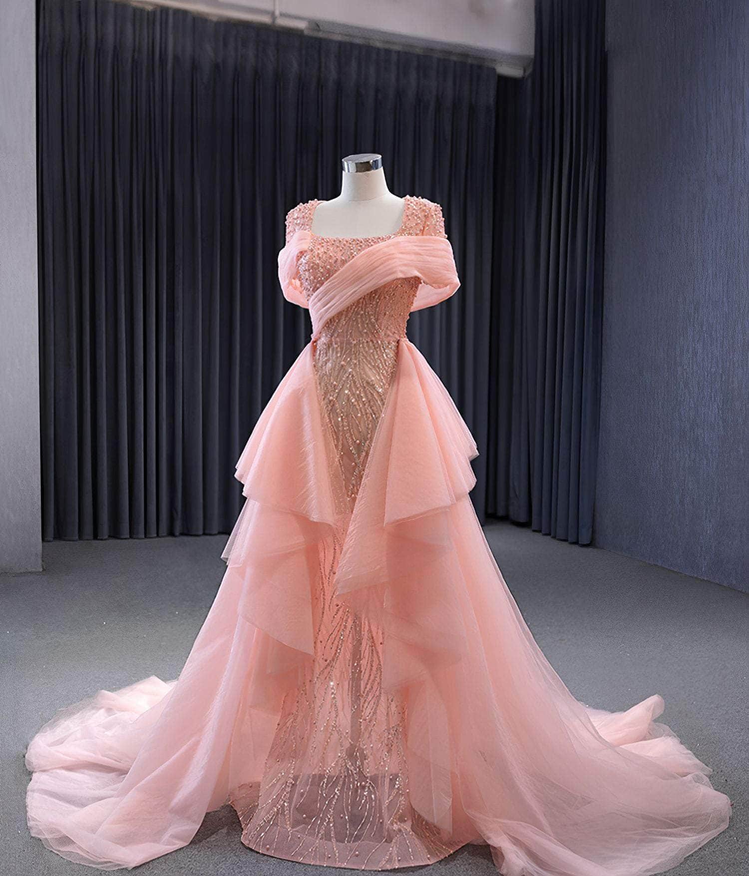 Pink Beaded Detachable Mermaid Prom Dress - AVQ528