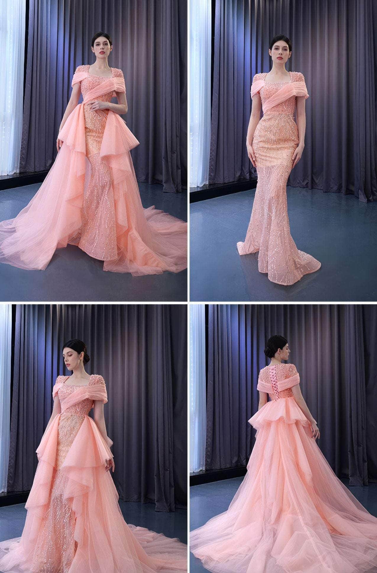 Pink Beaded Detachable Mermaid Prom Dress - AVQ528