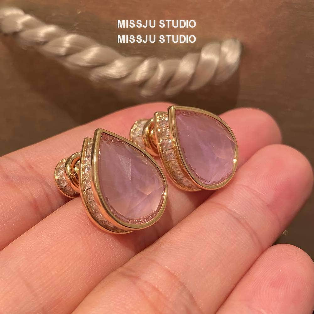 Pink Opal Statement Studded Earrings Pink