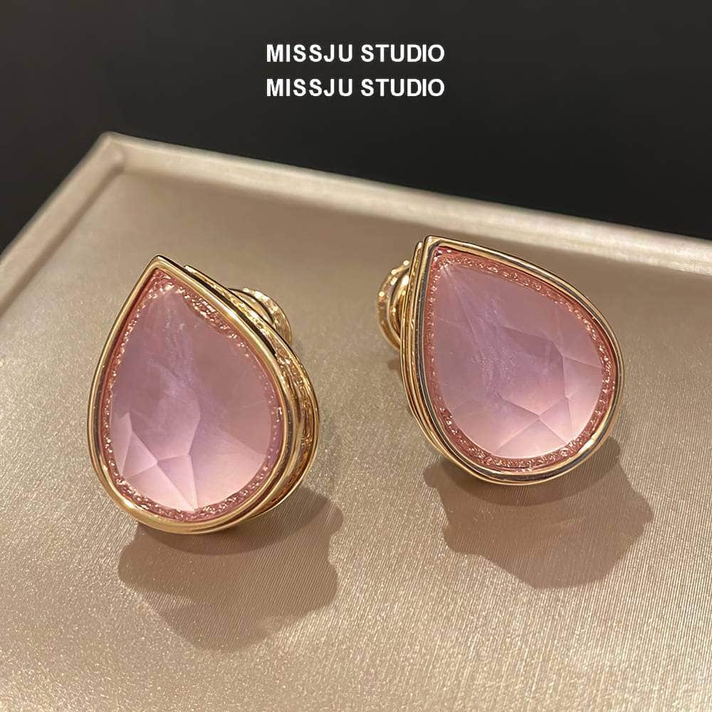 Pink Opal Statement Studded Earrings Pink