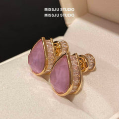 Pink Opal Statement Studded Earrings Pink