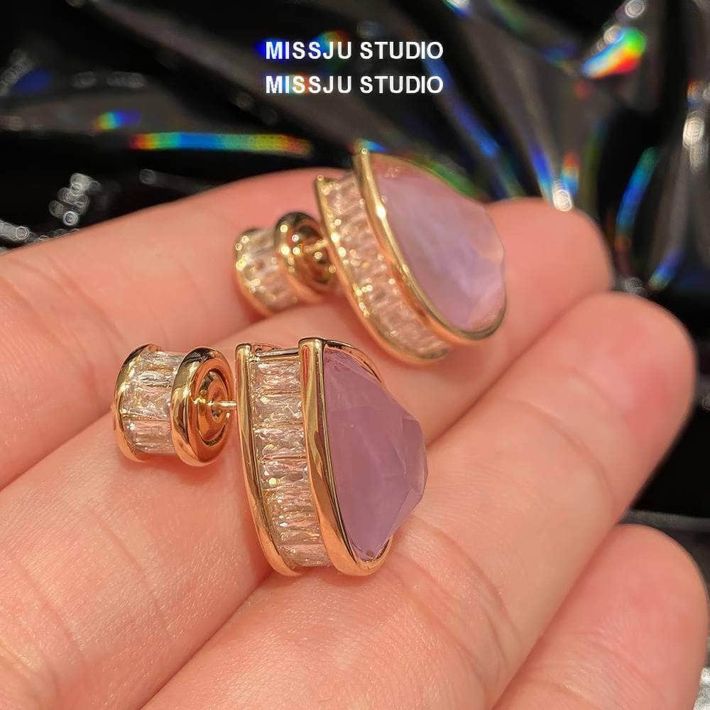 Pink Opal Statement Studded Earrings Pink