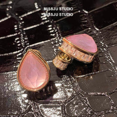 Pink Opal Statement Studded Earrings Pink