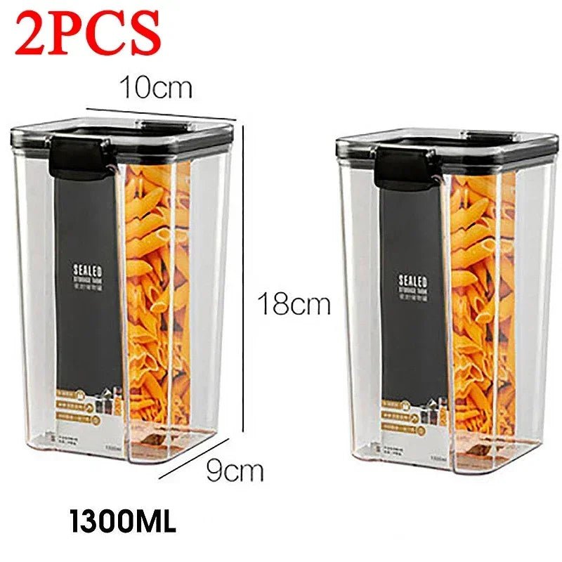 Plastic Food Storage Box Sets - Stackable Kitchen Sealed Jars for Multigrain, Dried Fruit, Tea, and More 1300ml x2