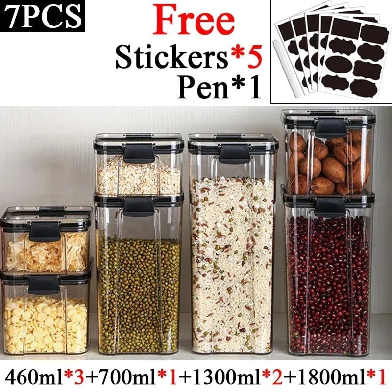 Plastic Food Storage Box Sets - Stackable Kitchen Sealed Jars for Multigrain, Dried Fruit, Tea, and More