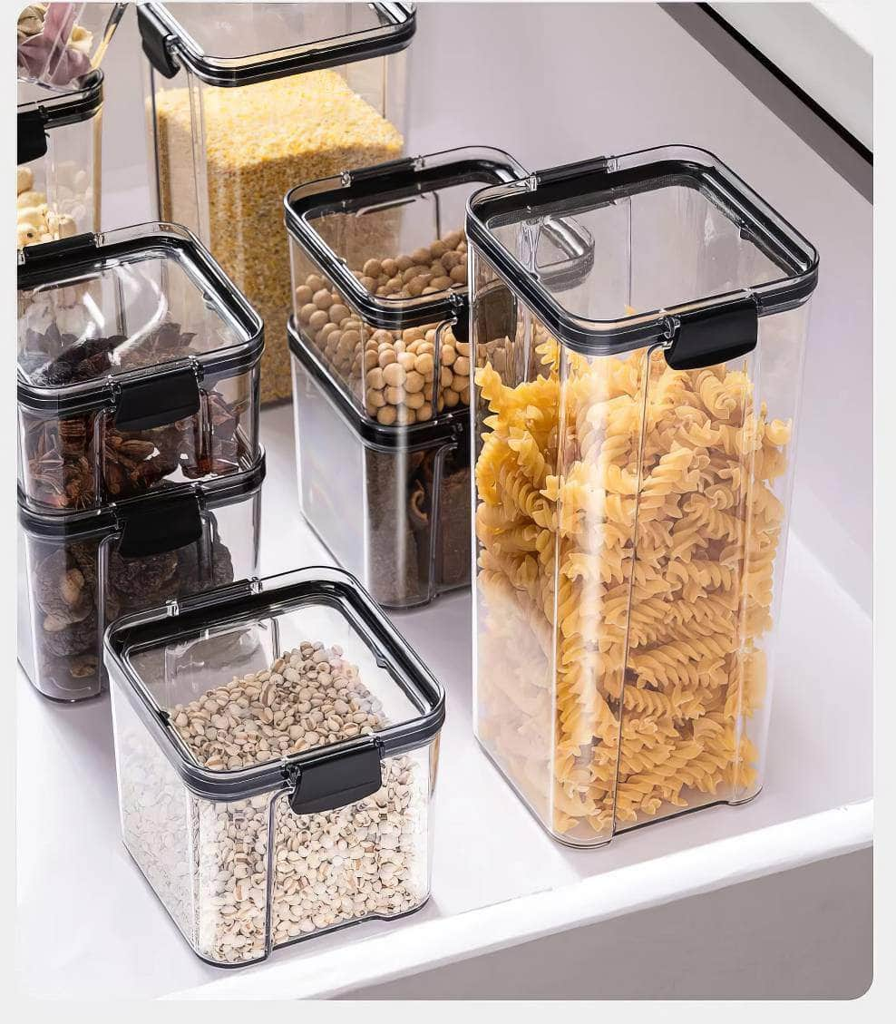 Plastic Food Storage Box Sets - Stackable Kitchen Sealed Jars for Multigrain, Dried Fruit, Tea, and More