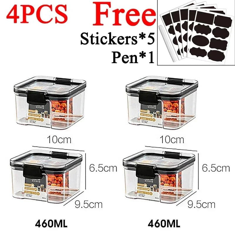 Plastic Food Storage Box Sets - Stackable Kitchen Sealed Jars for Multigrain, Dried Fruit, Tea, and More 460ml x4