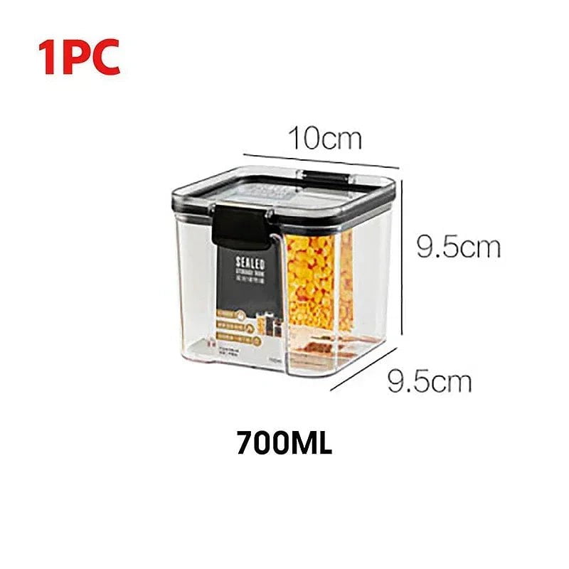 Plastic Food Storage Box Sets - Stackable Kitchen Sealed Jars for Multigrain, Dried Fruit, Tea, and More 700ML