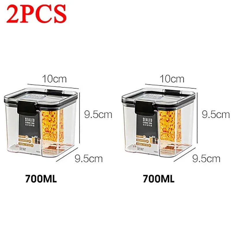 Plastic Food Storage Box Sets - Stackable Kitchen Sealed Jars for Multigrain, Dried Fruit, Tea, and More 700ml x2