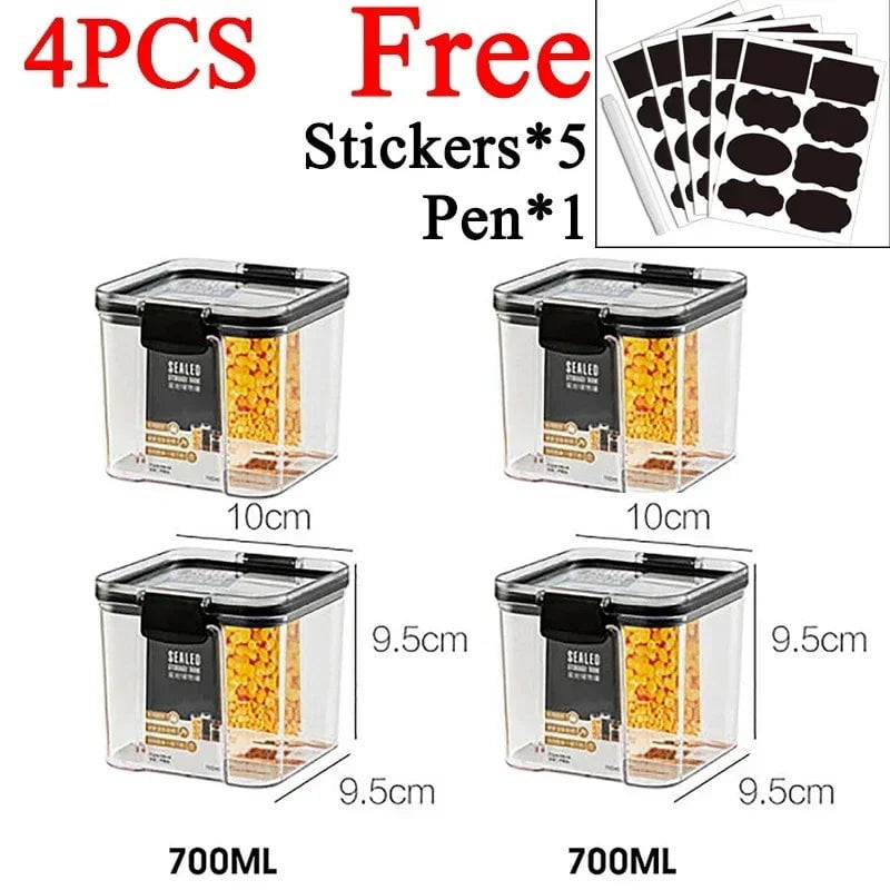 Plastic Food Storage Box Sets - Stackable Kitchen Sealed Jars for Multigrain, Dried Fruit, Tea, and More 700ml x4
