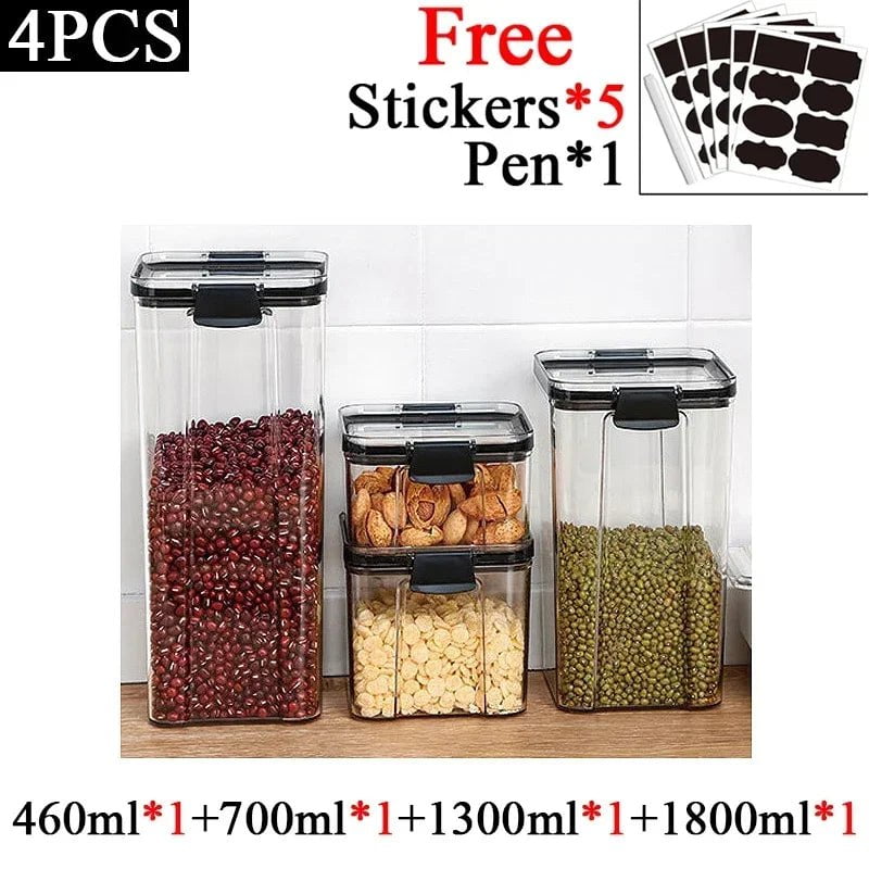 Plastic Food Storage Box Sets - Stackable Kitchen Sealed Jars for Multigrain, Dried Fruit, Tea, and More A