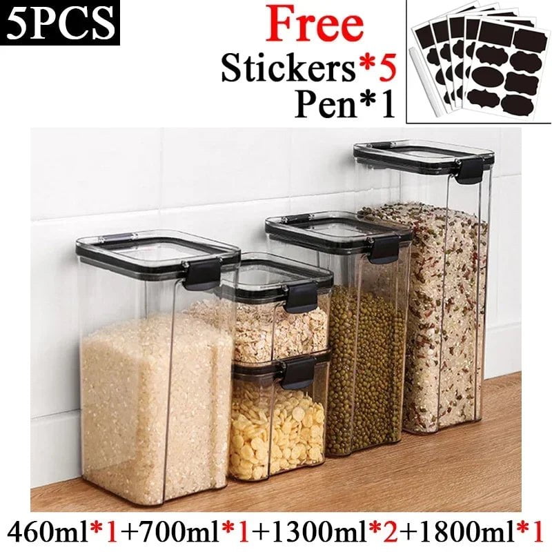 Plastic Food Storage Box Sets - Stackable Kitchen Sealed Jars for Multigrain, Dried Fruit, Tea, and More B