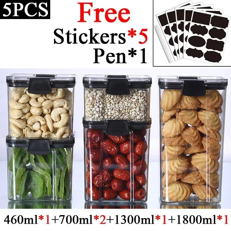Plastic Food Storage Box Sets - Stackable Kitchen Sealed Jars for Multigrain, Dried Fruit, Tea, and More C