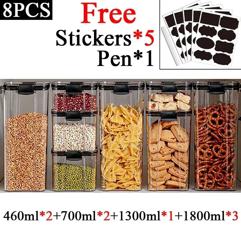 Plastic Food Storage Box Sets - Stackable Kitchen Sealed Jars for Multigrain, Dried Fruit, Tea, and More E