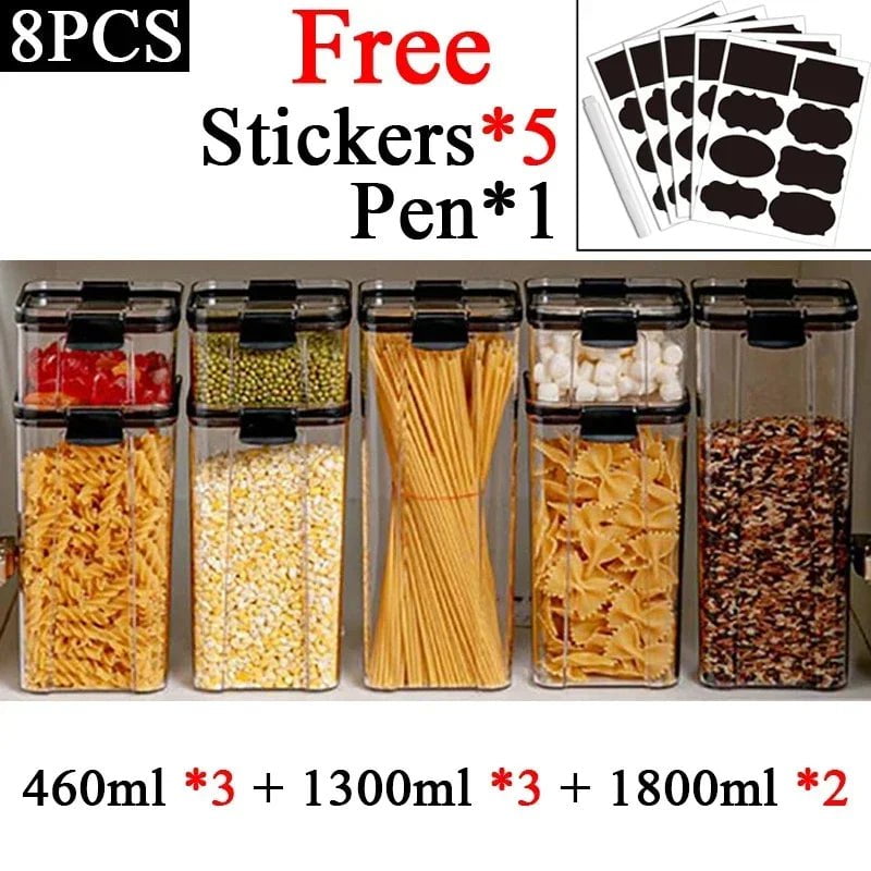 Plastic Food Storage Box Sets - Stackable Kitchen Sealed Jars for Multigrain, Dried Fruit, Tea, and More F