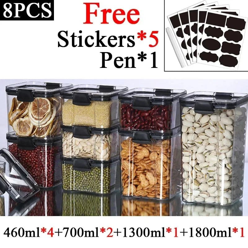 Plastic Food Storage Box Sets - Stackable Kitchen Sealed Jars for Multigrain, Dried Fruit, Tea, and More G