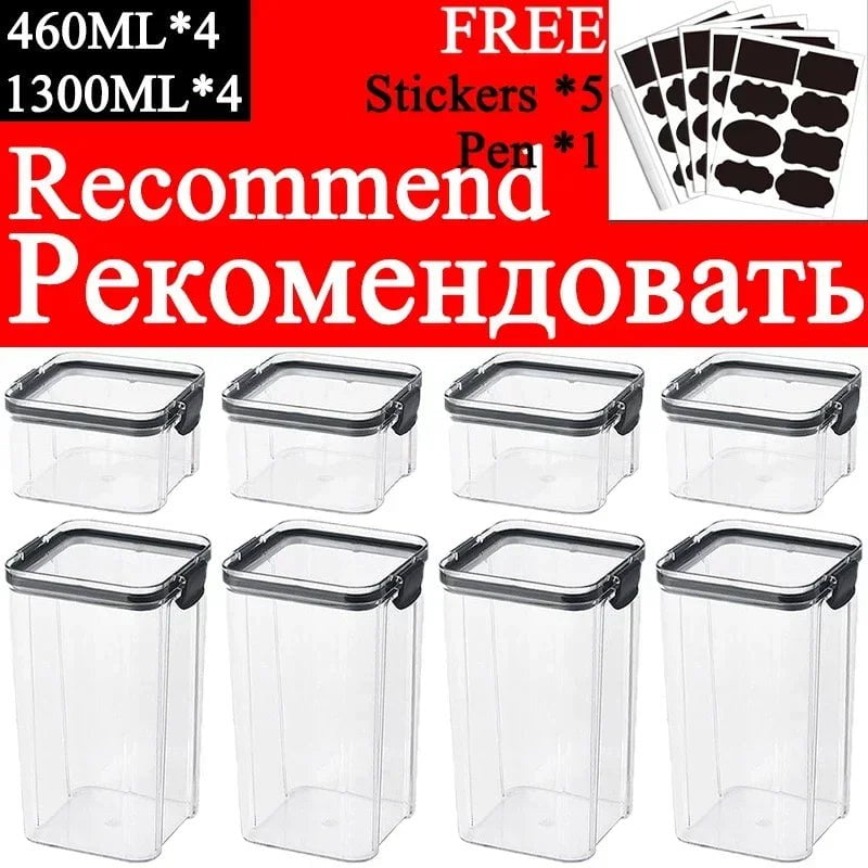Plastic Food Storage Box Sets - Stackable Kitchen Sealed Jars for Multigrain, Dried Fruit, Tea, and More Recommend