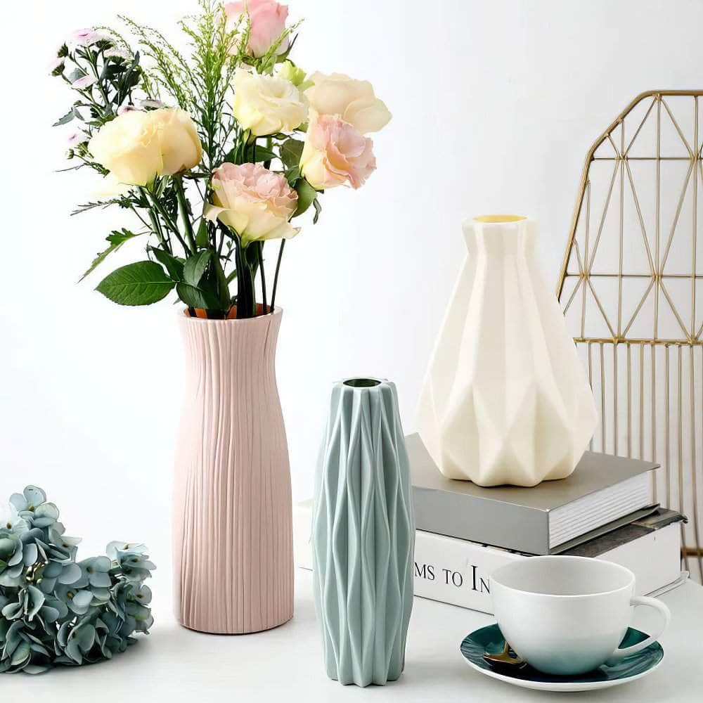 White Plastic Imitation Ceramic Vase for Home Decoration