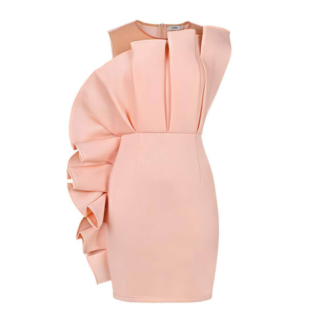 Pleated Ruffle Trim Bodycon Mini Dress