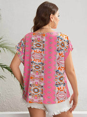 Plus Size Bohemian Print Batwing Sleeves Blouse