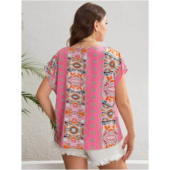 Plus Size Bohemian Print Batwing Sleeves Blouse