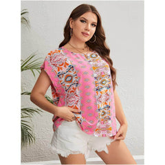 Plus Size Bohemian Print Batwing Sleeves Blouse