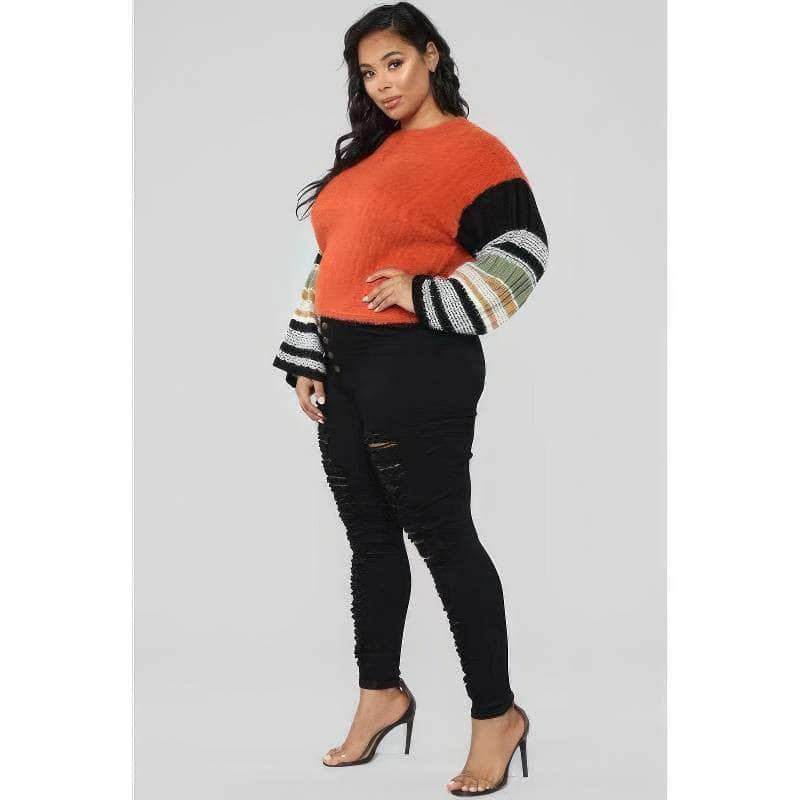 Plus Size Buttoned-Up Ripped Skinny Stretch Jeans