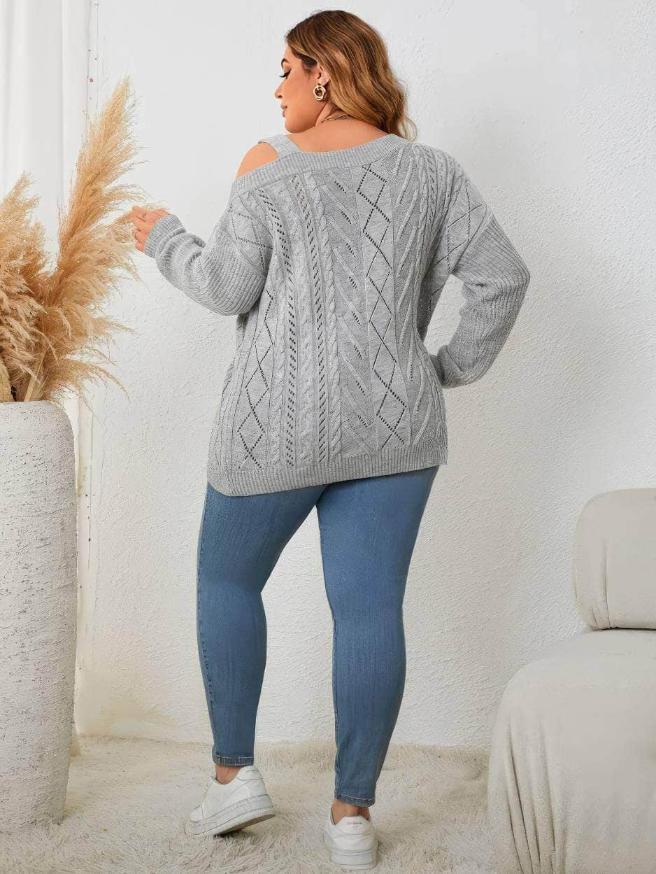 Plus Size Cable Knit Asymmetrical Sleeves Sweater Top