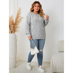 Plus Size Cable Knit Asymmetrical Sleeves Sweater Top