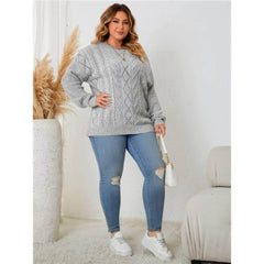 Plus Size Cable Knit Asymmetrical Sleeves Sweater Top