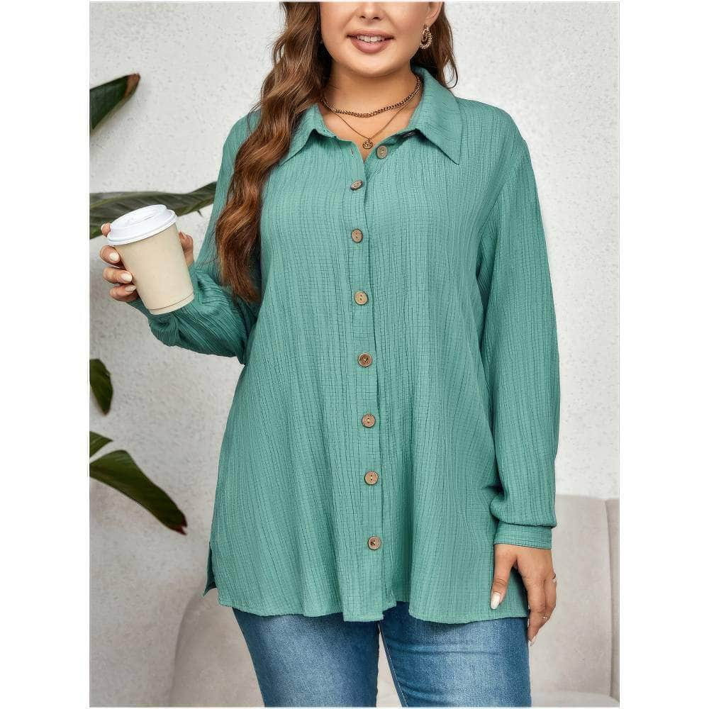 Plus Size Collared Buttoned Down Shirt