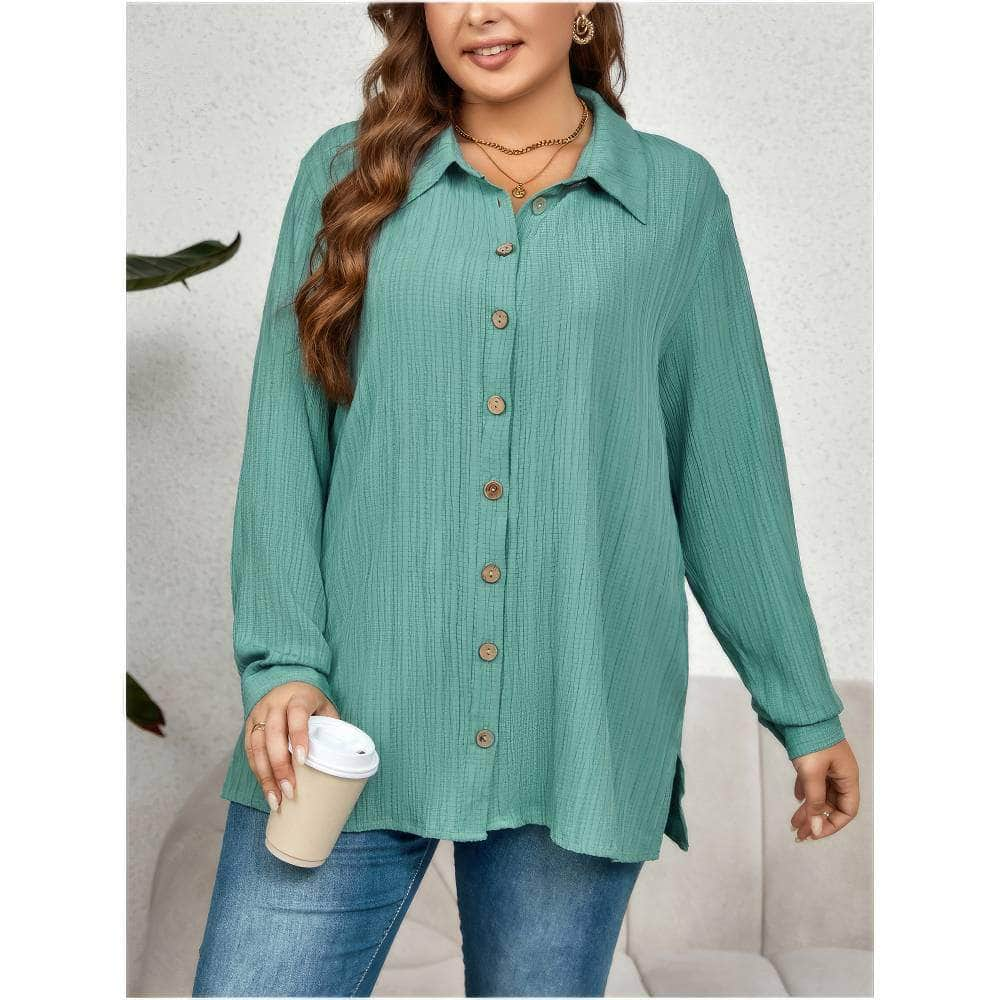 Plus Size Collared Buttoned Down Shirt