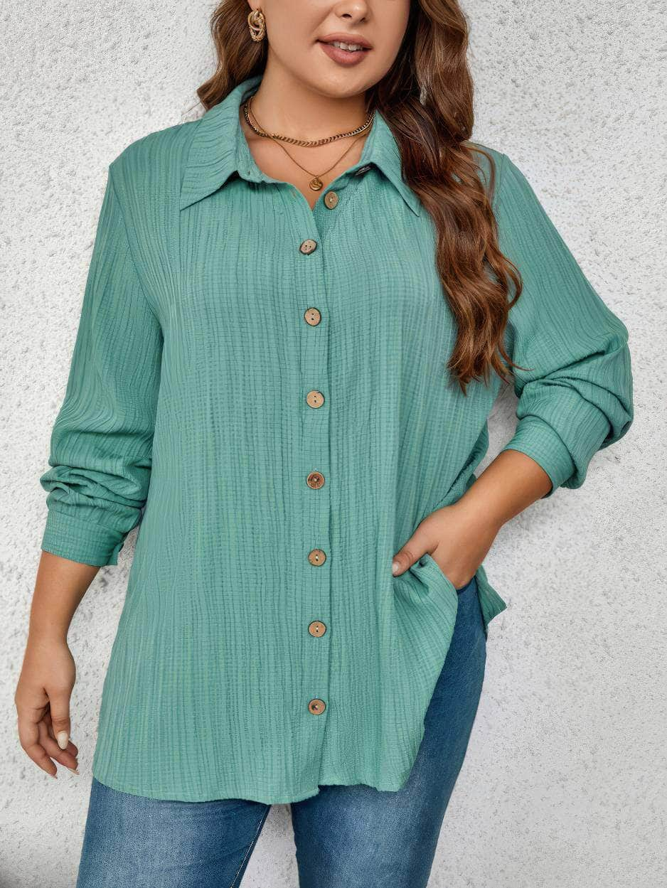 Plus Size Collared Buttoned Down Shirt US 16-18 / CadetBlue