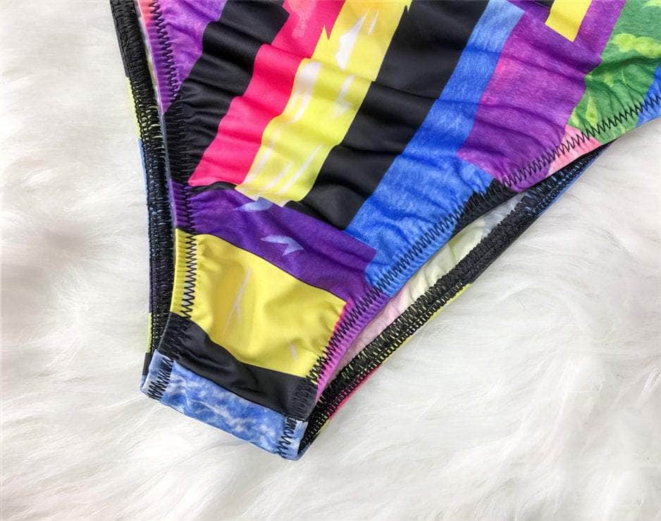 Plus Size Colorful Geometric Print Two-Piece Backless Swimwear