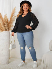 Plus Size Cut-Out Front Lace Sleeves Blouse