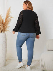 Plus Size Cut-Out Front Lace Sleeves Blouse