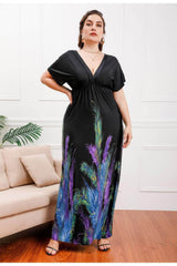 Plus Size Deep V Neck Floral Print Maxi Dress US 8-10 / Black